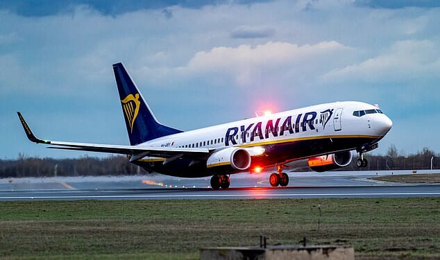 An investigation has been launched after a Ryanair flight came within six minutes of 'running out of fuel' mid-air (file image)