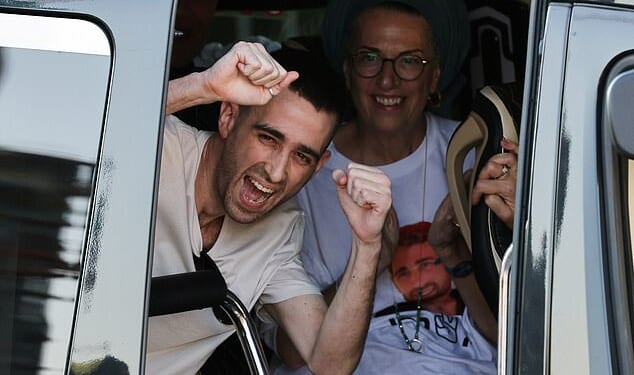 Released Israeli hostage Avinatan Or arrives at hospital near Tel Aviv yesterday