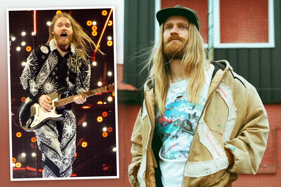 Collage of Sam Ryder performing on stage with a guitar and Ryder in a casual setting.