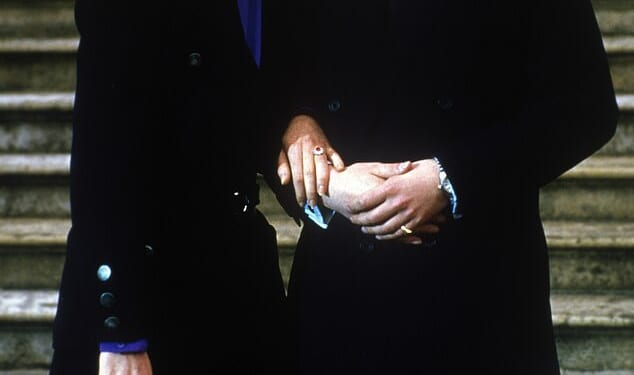 Prince Andrew and Sarah Ferguson upon the announcement of their engagement in March 1986