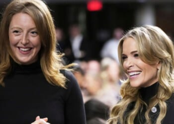 Dr. Casey Means stands next to Megyn Kelly at the confirmation hearing for Robert F. Kennedy Jr. for the Secretary of Health and Human Services position at the Capitol in Washington, DC on Jan. 29, 2025.