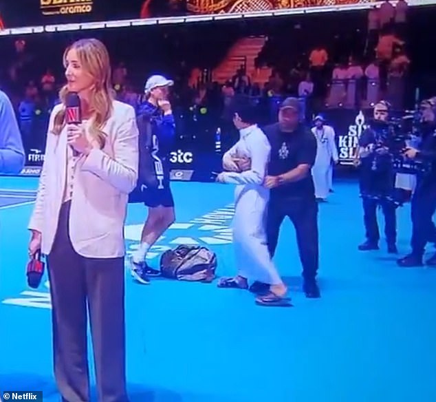 The fan was then whisked away by security off of the court in Riyadh, Saudi Arabia