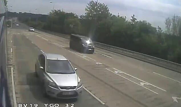 Dashcam footage shows Darren Marshall, 48, come off the M40 to Handy Cross roundabout near High Wycombe in Buckinghamshire on May 19, 2023