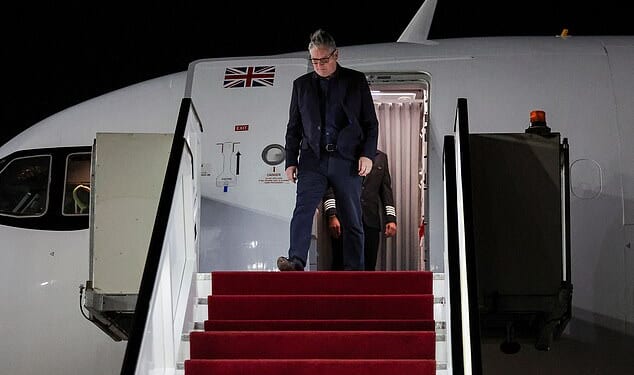 British Prime Minister Keir Starmer (pictured) arrives at Sharm El Sheikh International Airport in Egypt ahead of a world leaders' summit on ending the Gaza war