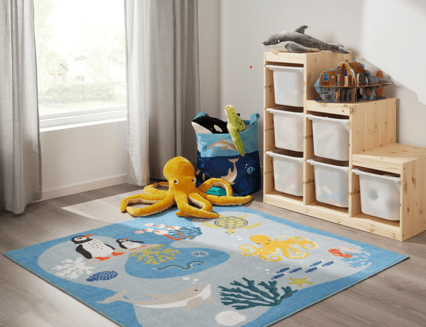 IKEA Blavingad rug featuring sea creatures.