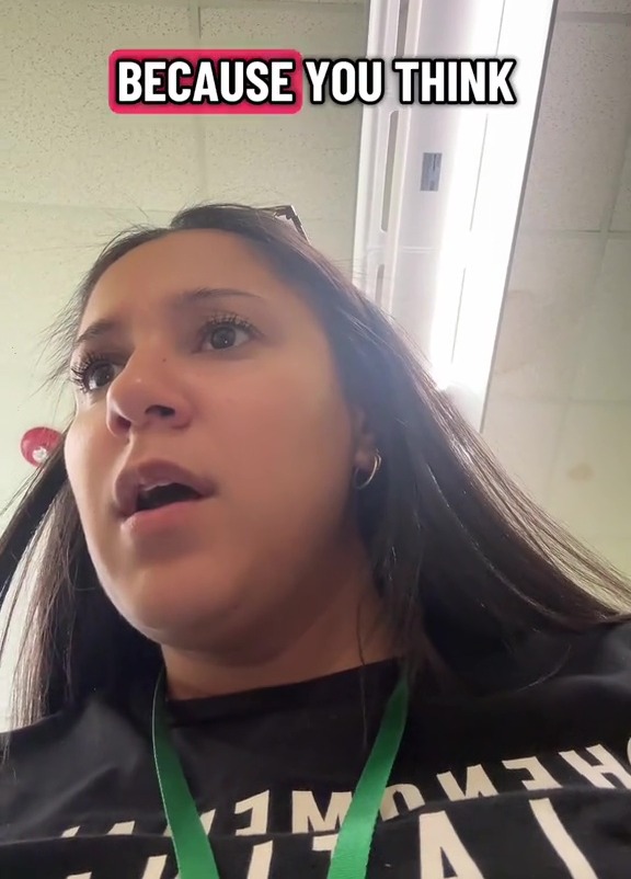 Young woman looking upwards with "BECAUSE YOU THINK" text overlay.