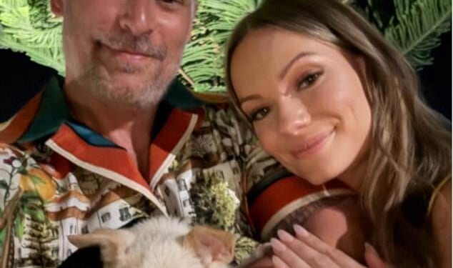 Joe Manganiello has confirmed his engagement to longtime girlfriend Caitlin O'Connor. The actor posted a photo with his lady love as she flashed her sparkly diamond engagement ring as both held their Chihuahua Bubbles