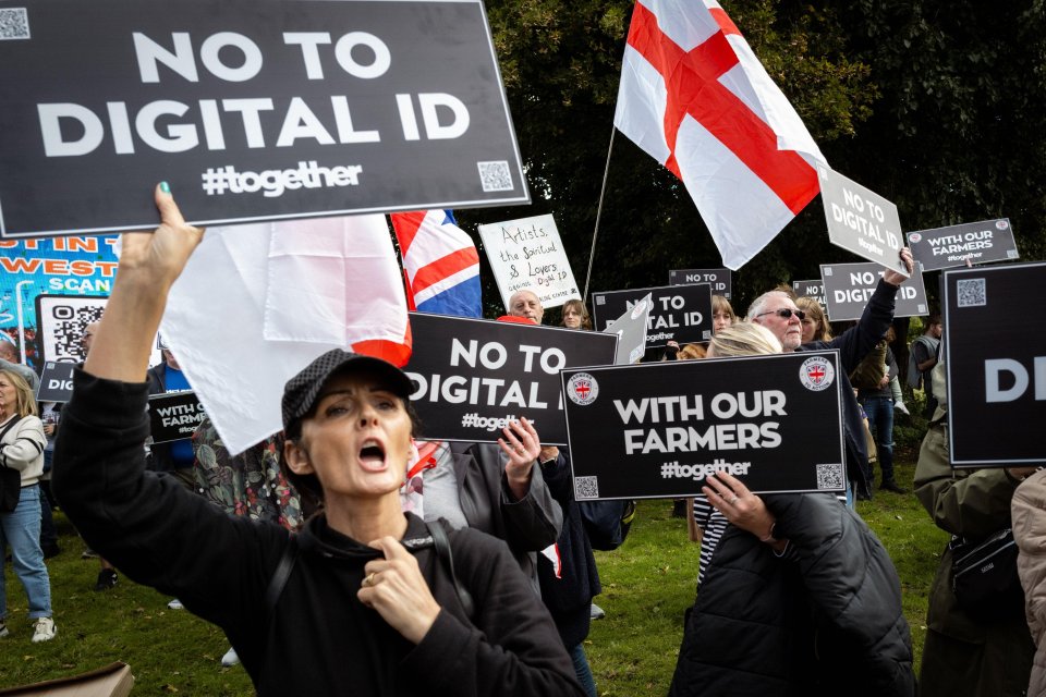 People protest proposed Digital ID cards at the Labour Conference.