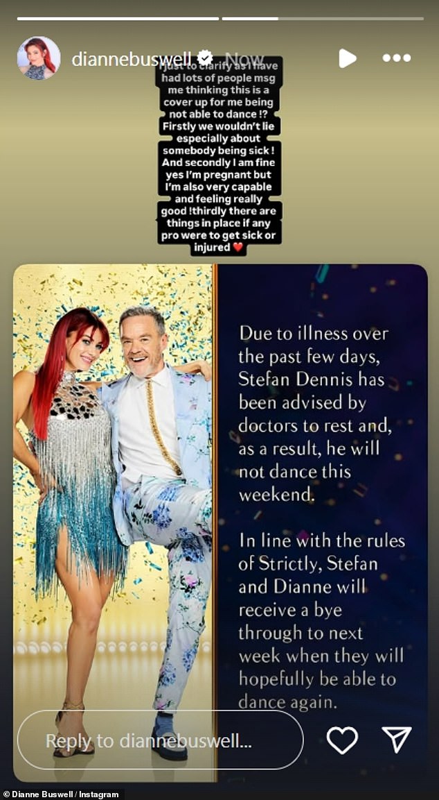 She penned: 'I have had lots of people msg me thinking this is a cover up for me being not able to dance!? ... I am fine, yes I am pregnant but I'm also very capable and feeling really good!''