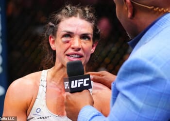 UFC star Mackenzie Dern was left with brutal cuts and swelling on her face on Saturday night