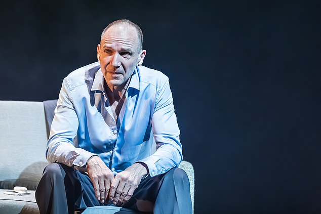 The same week Ms Kingston, 62, graced Strictly, Fiennes (pictured) released a trailer of him dancing with former love Francesca Annis in rehearsals for their play Small Hotel