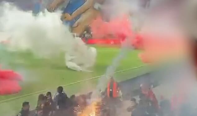 The Tel Aviv football derby has been cancelled over the 'risk to human lives' after riots broke out inside and outside the stadium