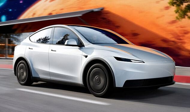 Tesla has rolled out a cheaper version of its two most popular electric cars - the Model Y Standard (pictured) and Model 3 Standard - in a bid to revive flagging sales. But they aren't being sold in the UK