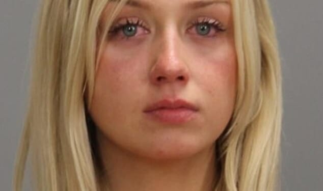 Megan Ashlee Davis, a student at College Station in Texas, was pictured teary-eyed in a glamorous mugshot in August.