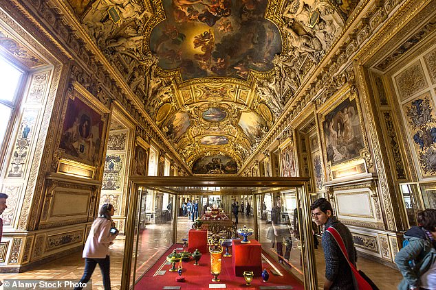 The Galerie d’Apollon, scene of the extraordinary heist which on Sunday morning saw a group of four thieves walk away with £76million-worth of France’s crown jewels