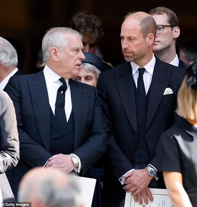 Virginia Giuffre 's highly sought-after first TV interview about her accusations against Andrew was 'never aired', the late Epstein accuser has claimed in her posthumously released memoir. Andrew is seen here with Prince William at the late Duchess of Kent's funeral