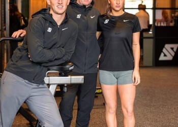 Paul Scholes, pictured at the family gym with eldest son Arron (left) and daughter Alicia (right)