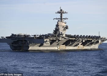 The USS Gerald R. Ford, the world's largest aircraft carrier, seen in the North Sea during NATO Neptune Strike 2025 exercise on September 24, 2025 in the North Sea