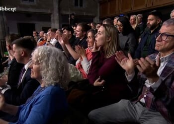 A recording of Question Time was interrupted as raucous applause rippled through the audience after they heard disgraced former prince Andrew would be stripped of his title and house