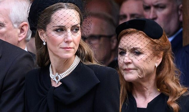 Striking video footage captured as the Royals stood on the steps of Westminster Cathedral in mid-September showed Kate appearing to deliberately ignore Fergie by refusing to engage in any conversation, while also turning her head as she walked past