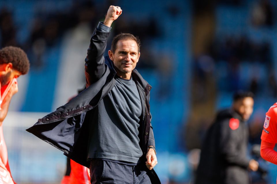 Frank Lampard, manager of Coventry City, celebrates after the match.