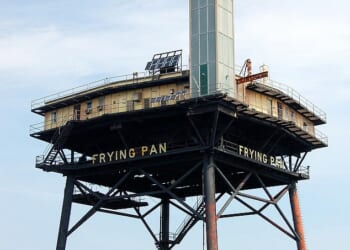 Located 32 miles off the east coast of North Carolina , the Frying Pan Tower is a rustic (quite literally) former U.S. Coast Guard light station that now welcomes daredevil guests for a stay unlike any other