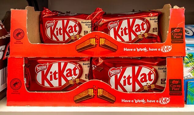 Nestle's KitKat bars stood out as one of the worst offenders of so-called shrinkflation after its multipacks rose in price by 53 per cent in supermarkets (Stock Image)
