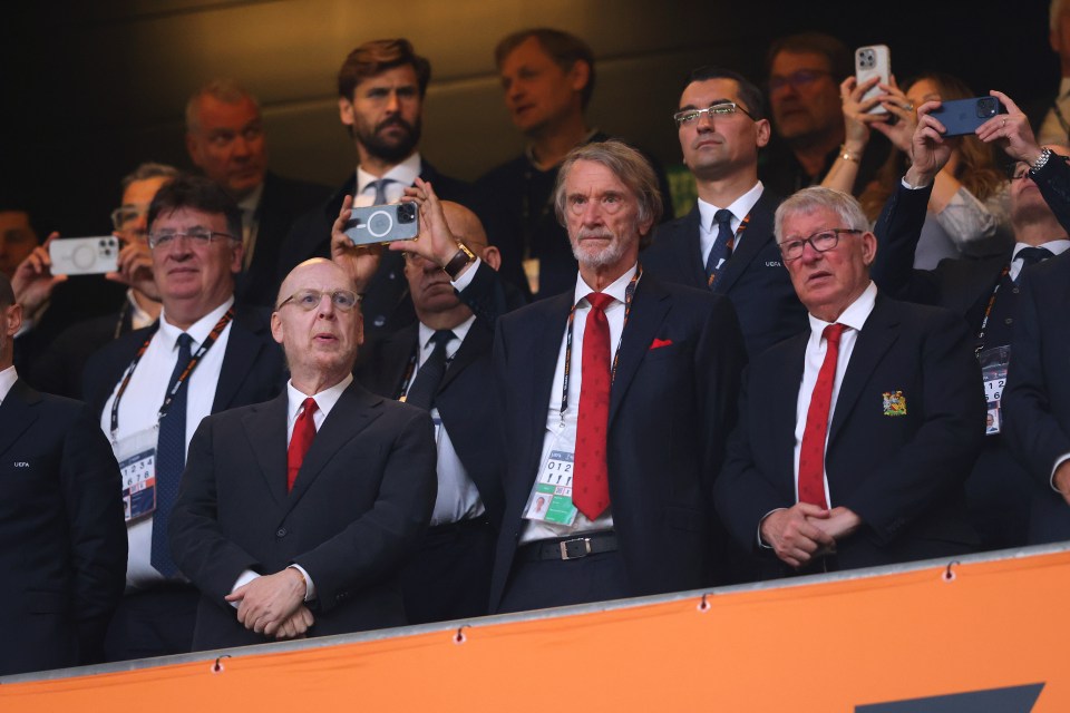 Avram Glazer, Jim Ratcliffe, and Sir Alex Ferguson watching the UEFA Europa League Final 2025.