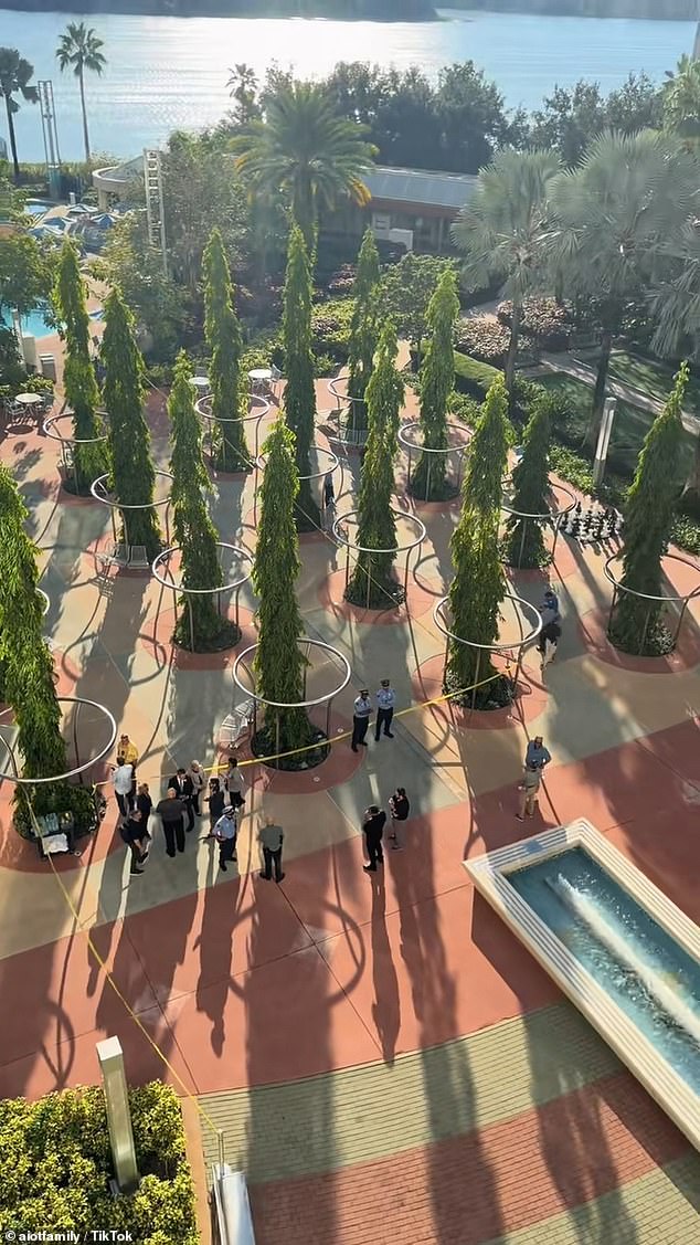 Video captured police officers cordoning off a hotel at Disney World in Orlando, Florida