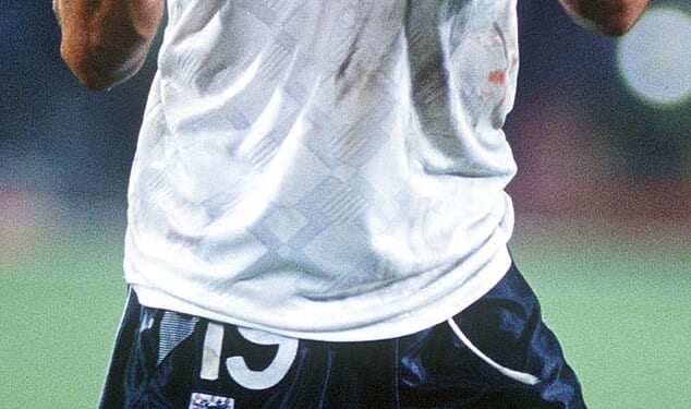 Paul Gascoigne celebrates England's victory against Cameroon during the 1990 World Cup