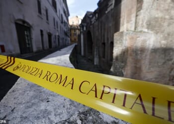 Emergency services rushed ancient Roman temple after Morimasa Hibino, 69, fell from an outer wall