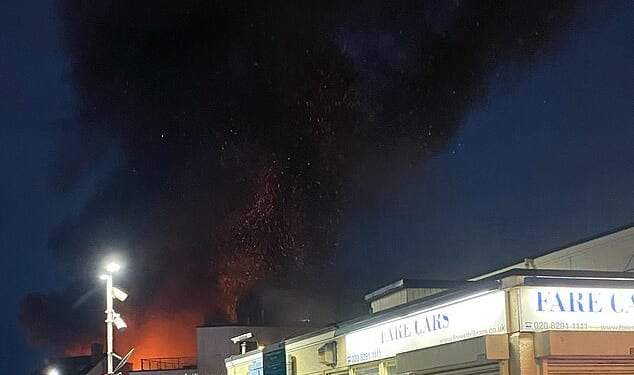 The fire (pictured) in the Forest Hill area of south London began at around 6.30pm on Thursday evening, just metres from the borough's railway station