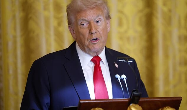 Donald Trump speaking at the White House yesterday. The US president is said to be considering proposals to offer refugee status to Europeans who have been targeted for sharing views opposing mass migration online