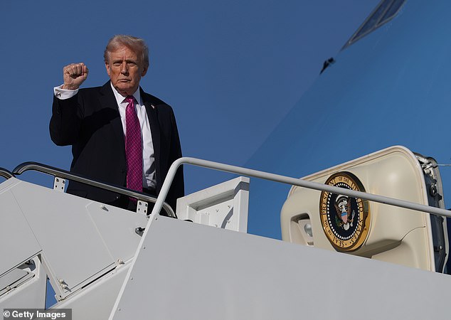 President Trump gestures as he boards Air Force One on Friday at Joint Base Andrews in Maryland. He spent his weekend at Mar-a-Lago in Palm Beach, Florida