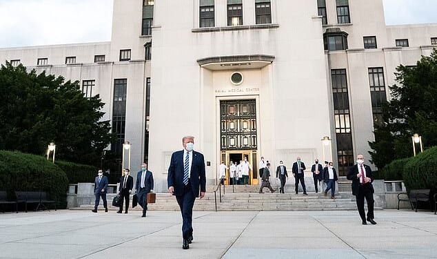 Trump departs Walter Reed National Military Medical Center in Bethesda, Md. Monday, Oct. 5, 2020, en route to the White House