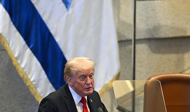 President Donald Trump's speech to the Israeli parliament was interrupted by screaming protesters on Monday morning