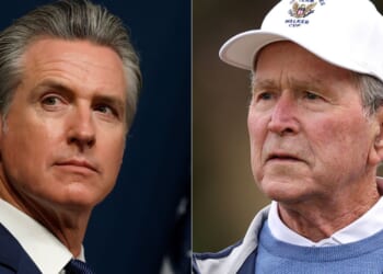 Based on SAT scores reported by Gov. Gavin Newsom, left, and former President George W. Bush, right, Bush scored 25 percent higher on the SAT than Newsom.