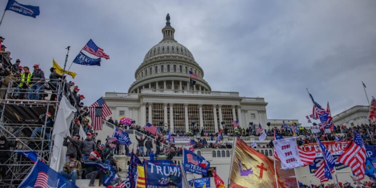 Supporters of President Trump gather outside the U.S. Capitol in Washington, D.C., on Jan. 6, 2021.