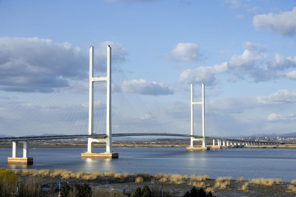The New Yalu River Bridge linking Dandong, China and Sinuiju, North Korea.