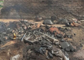 The remnants of a burned house are shown following a deadly attack on the Christian community of Yelwata, Nigeria, that left at least 160 dead and hundreds displaced in June.