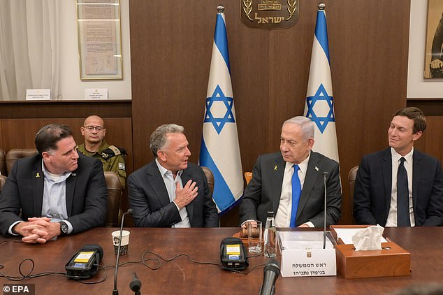 Israeli Prime Minister Benjamin Netanyahu meets Steve Witkoff (second left) and Jared Kushner (right) in Jerusalem on Thursday