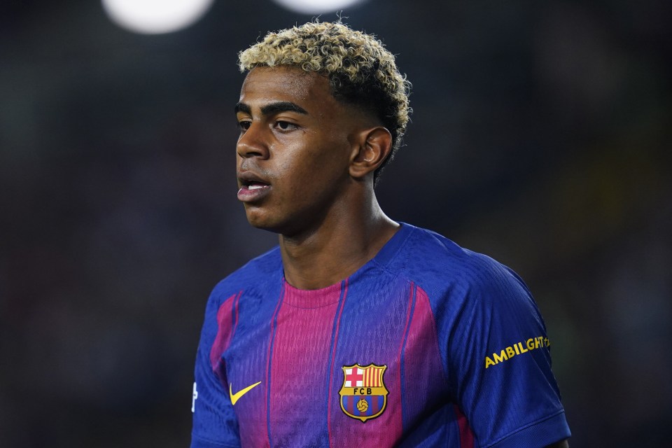 Lamine Yamal of Barcelona looking at the UEFA Champions League match.