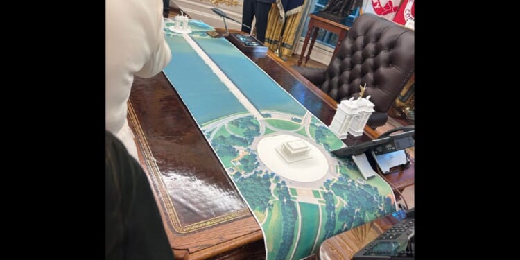 A building plan for the National Mall was set on President Donald Trump's desk.