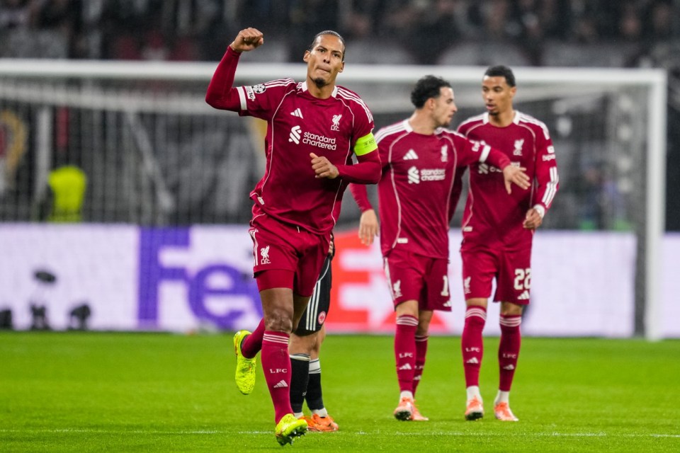 Virgil van Dijk celebrating a goal in the UEFA Champions League.