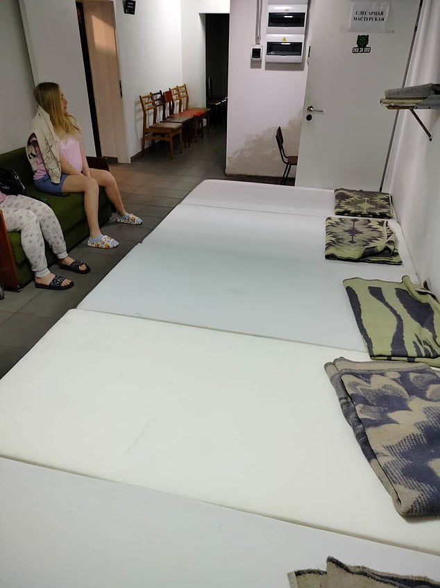 Pictured: A makeshift maternity ward with pregnant women queuing patiently for a bed in Zaporizhia, southeastern Ukraine, and where one mother gave birth to twins