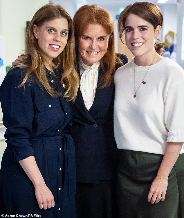 Although Andrew has been stripped of all his remaining titles, those of his daughters, Princess Beatrice and Princess Eugenie, will remain - unlike his ex-wife, Sarah Ferguson's (pictured, with Beatrice and Eugenie, in April this year)