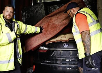 One of the stolen Lexus cars that was due to go to a nation in Africa. It was hidden at the back of this container, which was filled with a range of household goods
