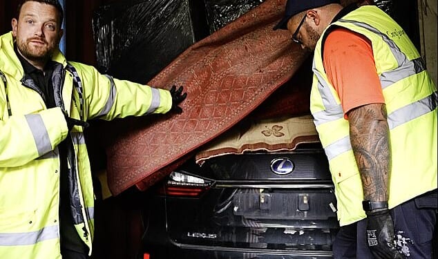 One of the stolen Lexus cars that was due to go to a nation in Africa. It was hidden at the back of this container, which was filled with a range of household goods