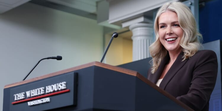 White House Press Secretary Karoline Leavitt speaks during a press briefing in the Brady Press Briefing Room of the White House on Oct. 6, 2025, in Washington, D.C.