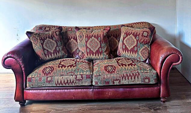 Hot seat: the cherished sofa, in all its 80s splendour